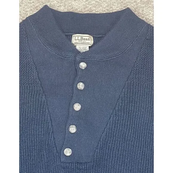 L.L. Bean Vintage Men's Blue 1/4 Button Up‎ Fisherman Sweater Size XL